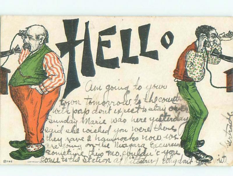 Pre-Linen Comic MEN SPEAKING ON ANTIQUE TELEPHONES AB9375