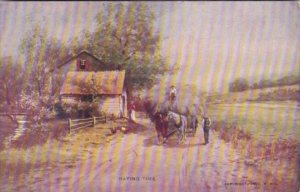 Horses With Wagon Load Of Hay Haying Time