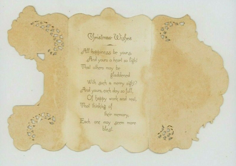 1880s-90s Embossed Die-Cut Christmas Folder Card Paper Lattice Fab! P206