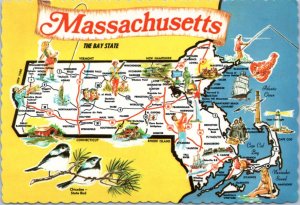 Postcard Map Massachusetts - The Bay State - map of highways and cities