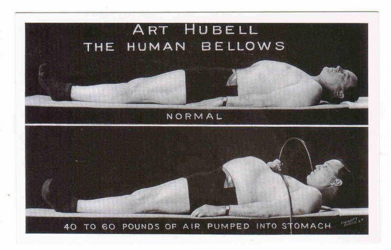 Art Hubbell Human Bellows Circus Freak Side Show Real Photo RPPC postcard