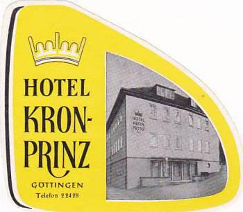 GERMANY GOETTINGEN HOTEL KRON-PRINZ VINTAGE LUGGAGE LABEL