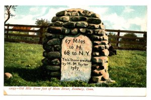 CT - Danbury. South Street, Old Mile Stone near Main Street