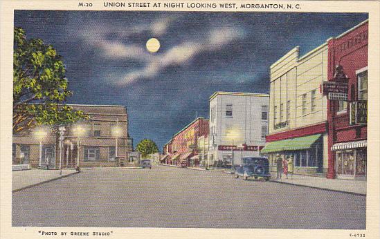 Union Street At Night Looking West Morganton North Carolina