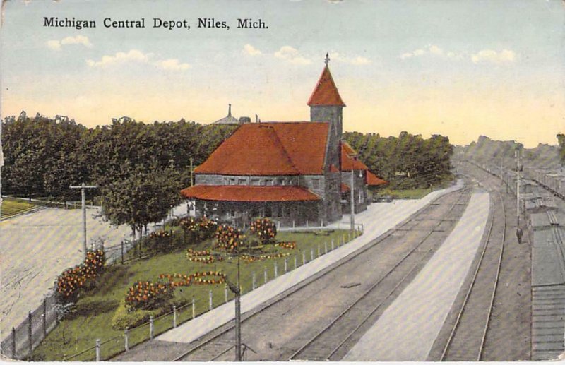 Michigan Central Depot, Niles, Mich. Railroad Vintage Postcard