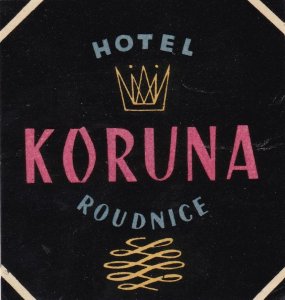 Czechoslovakia Rounice Hotel Koruna Vintage Luggage Label sk3353