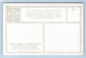 American Indian Equestrian Statue Chicago Art Institute IL UNP DB Postcard N1