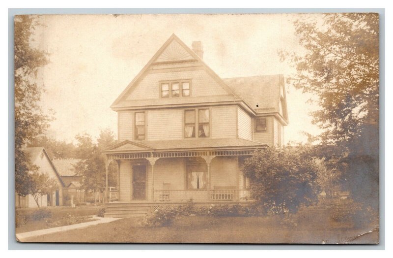 Vintage 1910's RPPC Postcard Suburban Craftsman Home 