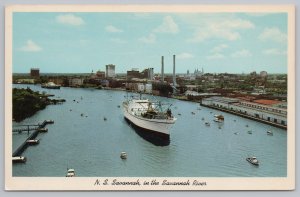 Savannah Georgia~Nuclear Ship Savannah in Savannah River~Vintage Postcard