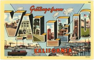 Greetings from Vallejo CA -  Large Letter  c. 1943 Unused 