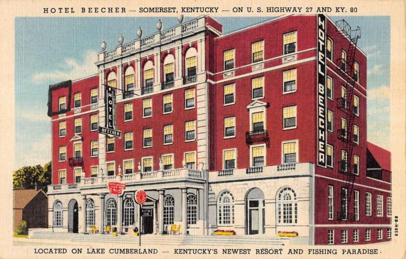 Somerset Kentucky Hotel beecher Exterior Linen Antique Postcard K22118