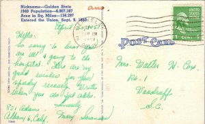 1940s Large Letter Greetings from California Postcard 
