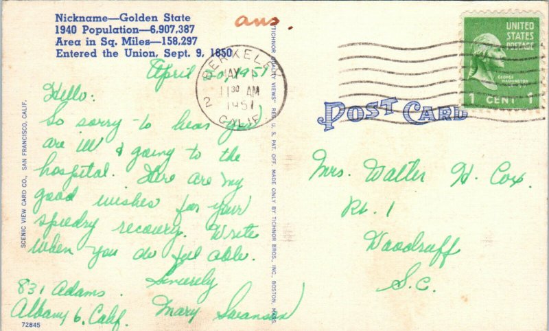 1940s Large Letter Greetings from California Postcard 