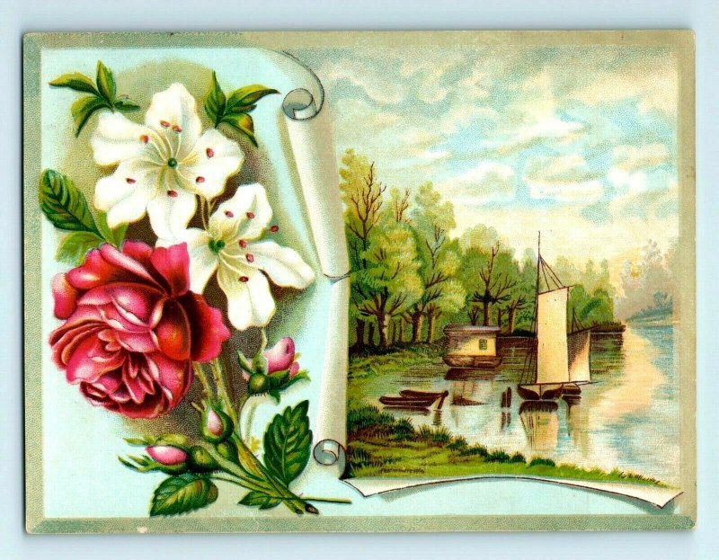 Lot Of 4 1880's Embossed Victorian Cards Ships Boats Water Mill Fab! 7G