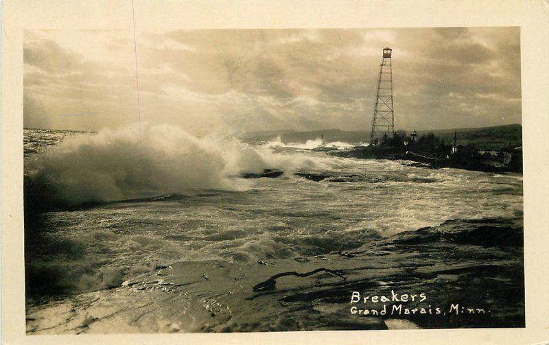 Breakers Grand Marais Minnesota 1934 RPPC Photo Postcard 12546 