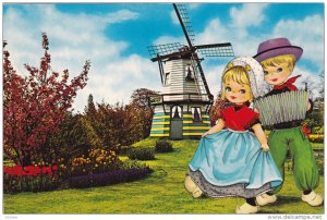 HOLLAND, 1940-1960's; Land Of Flowers And Wind-Mills, Little Kids With Native...