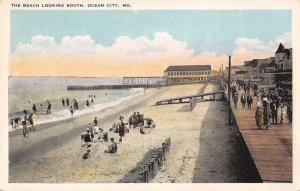 Ocean City Maryland The Beach Looking South Vintage Postcard AA56468