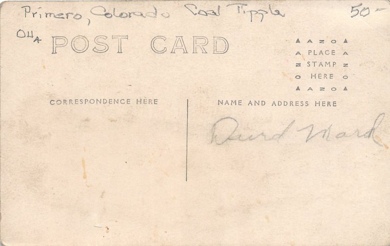 J12/ Primero Colorado RPPC Postcard c1910 Coal Mine Tipple Mining  267