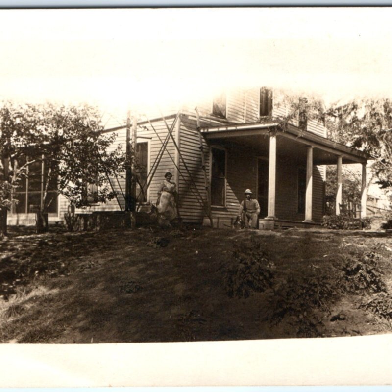 c1910s Outdoor Man Woman House RPPC Windmill Dog Home Real Photo PC A133