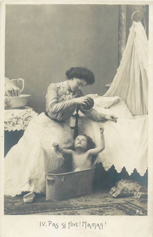 Postcard girl doll toy woman washing bath time