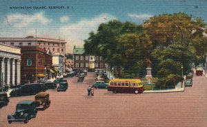 Vintage Postcard 1945 Washington Square Car Park Building Newport Rhode Island