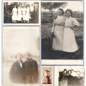 x5 LOT c1910s Women Friends Groups RPPC Cute Ladies Girl Sister Real Photos A176