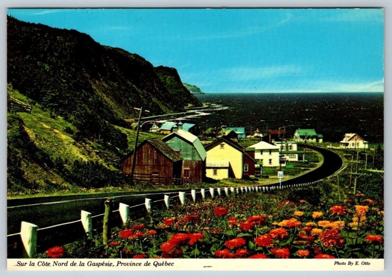 Highway Scene, North Shore Gaspe Village, La Gaspésie Quebec Canada Postcard