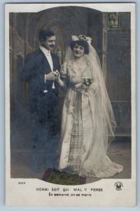 Risque Humor Postcard RPPC Photo Couple Marriage France c1910's Unposted Antique