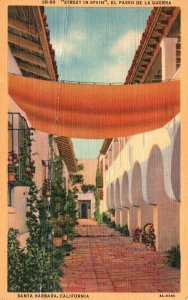 Vintage Postcard 1953 Street in Spain El Paseo De La Guerra Sta. Barbara Calif.