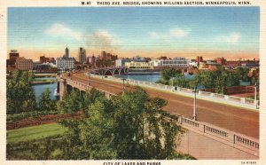 Vintage Postcard 1930's 3rd Avenue Bridge Milling Section Minneapolis Minnesota