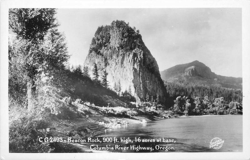 CG2493. Beacon rock, Columbia River Highway, OR Frasher Real Photo Postcard