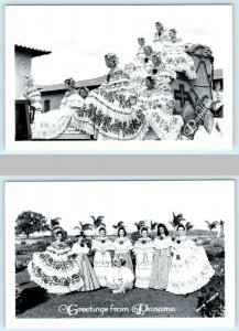 2 RPPC Postcards ~ Greetings from PANAMA ~ Women in POLLERAS Embroidered Dresses