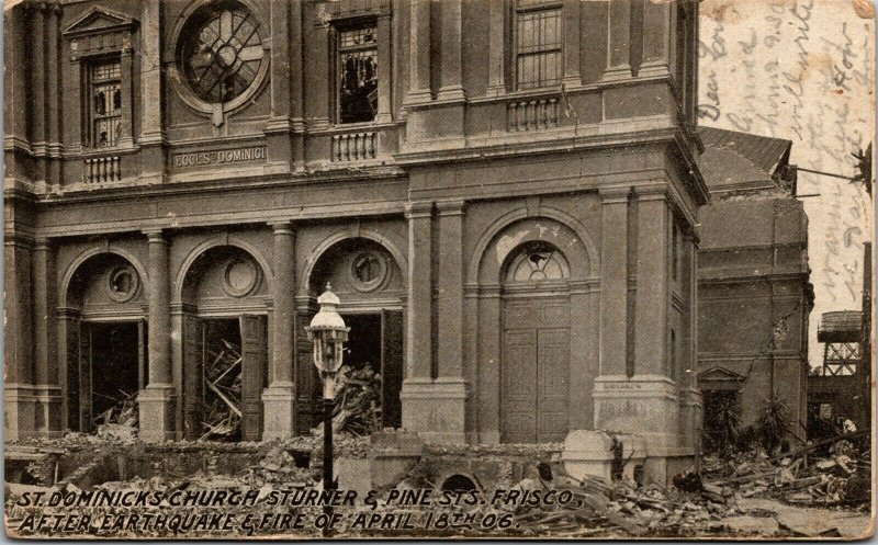 Vtg San Francisco CA St Dominick's Church Earthquake Fire 1906 Disaster Postcard