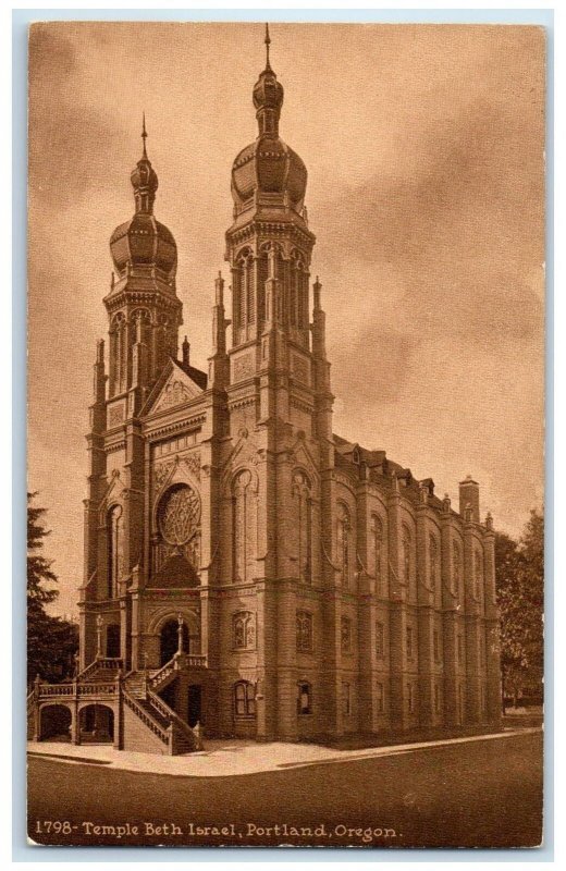 c1910's Temple Beth Israel Building Tower Stairs Entrance Portland OR Postcard