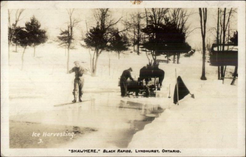 Lyndhurst Ontario Ice Harvesting Shawnmere Men & Machinery Real Photo Postcard