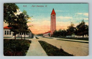 Fort Sheridan IL, Water Tower, Street Scene, Vintage Illinois Postcard