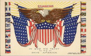 1941 Patriotic WWII Postcard-Eagle & Flag-Unusued
