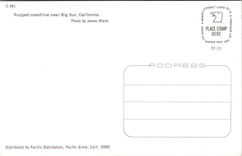 California Rugged Coastline Between Big Sur and Morro Bay Postcard KA15
