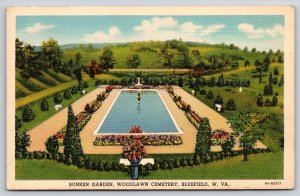 Bluefield West Virginia~Sunken Garden Woodlawn Cemetery~Vintage Linen Postcard