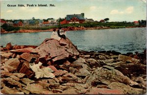 Postcard Ocean Side, Waterfront View of Peak's Island, Maine