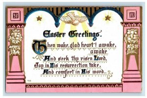 c.1910 Easter Poem Dove Gilt Vintage Postcard F50