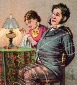 1880s Clark's Mile-End Spool Cotton Wife & Husband At Home Comical F137