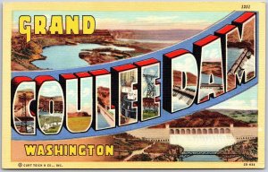 Grand Coulee Dam Washington Large Letter Tourist Attraction Postcard