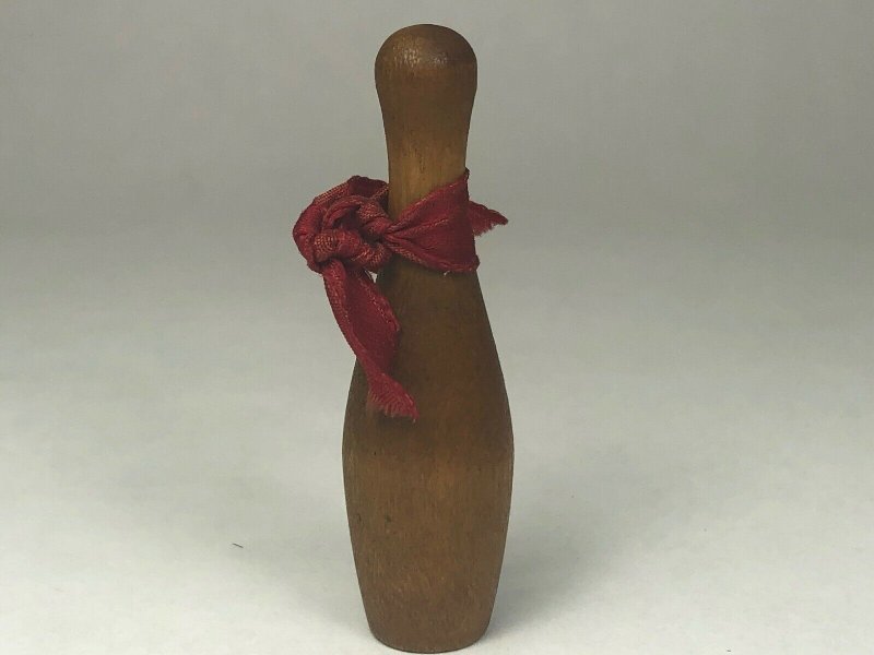 Vintage Miniature Wooden Bowling PIn 2 Dark Wood with Decorative Ribbon