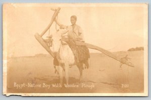 RPPC Real Photo Postcard - Egypt - Native Boy with Plough - Canadian Pacific