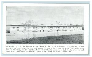 1930 Sunrise Motel in the Heart of Lake Wisconsin, Lodi, Wisconsin WI Postcard 