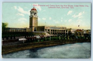 Denver Colorado Postcard Main Entrance Casino Boat House Great White City 1918