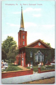 Vintage Philadelphia St Peter's Episcopal Church Postcard, Linen, 5.5x3.5