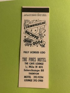 Vintage Matchbook Cover The Pines Motel The Cave Lounge Trenton ON Canada MB180