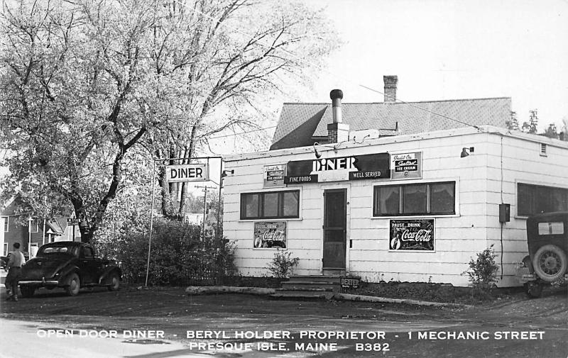 Presque Isle ME Open Door Diner Sealtest Ice Cream Coca-Cola Old Cars RPPC